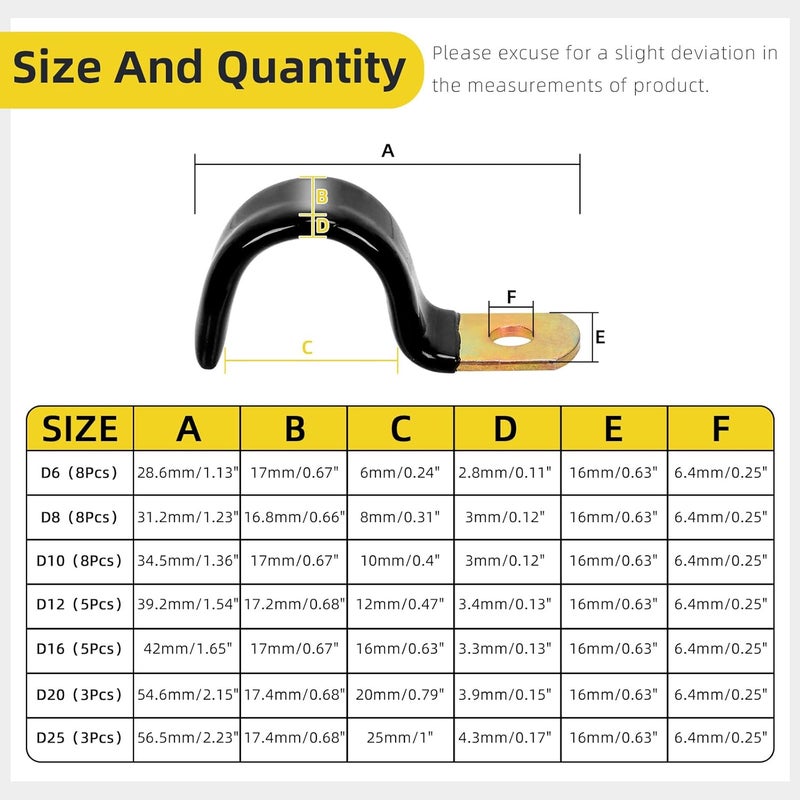 Mardatt 40Pcs 7 Sizes 6mm-25mm Vinyl Coated Cable Half-Clamps Kit, Galvanized Steel Rubber Coated Cushioned Insulated Cable Clamp, Metal Clamp Pipe Clamps P Clips for Pipe Tube Line - Image 2